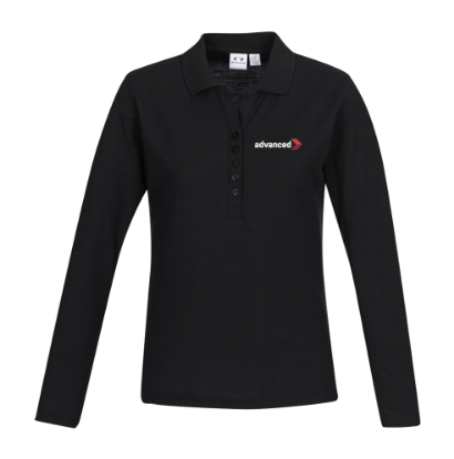Picture of Ladies Crew Long Sleeve Black Polo Shirt
